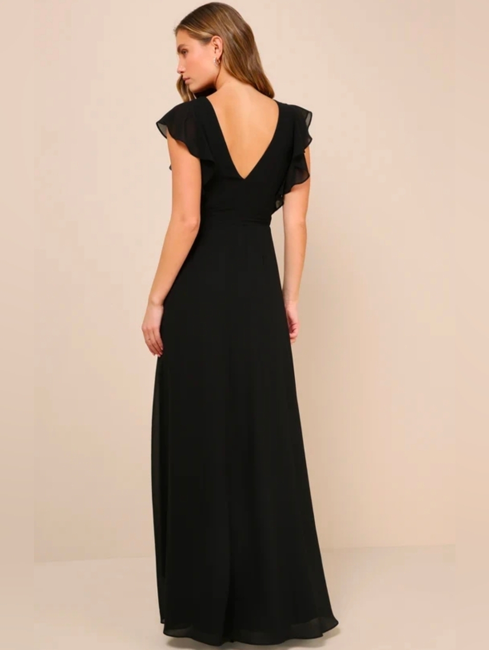 Lulu's Black V-Neck Ruffle Wrap High-Low Maxi Dress - Picture 2 of 9